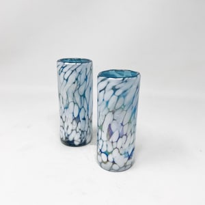 2 Hand Blown Shot Glasses - Blue Ice iridescent