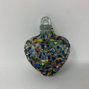 Hand Blown Glass Heart - 2.5&quot; - Rainbow Graniti
