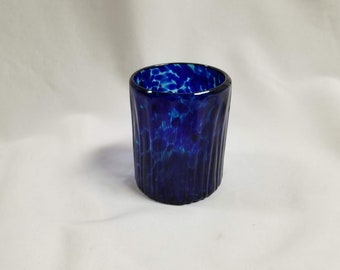 1 Hand Blown Low Ball Tumbler Glass - Blue Ocean