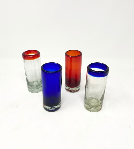 4 Hand Blown Shot Glasses Red Blue and You Collection Etsy