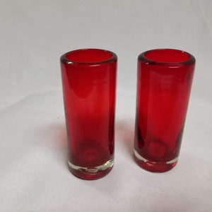 2 Hand Blown Shot Glasses - Solid Red