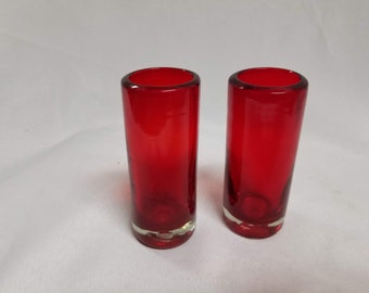 2 Hand Blown Shot Glasses - Solid Red - (FREE SHIPPING)