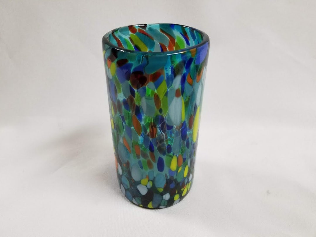 1 Hand Blown Water Glass Turquoise Confetti - Etsy