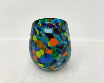 1 Stemless Wine Glass - Turquoise Confetti