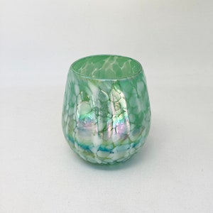 1 Hand Blown Stemless Wine Glass - Aegean Green