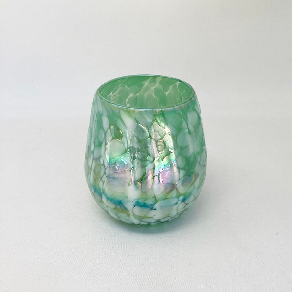 1 Hand Blown Stemless Wine Glass - Aegean Green
