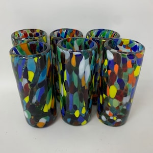 6 Hand Blown Shot Glasses - Clear Confetti