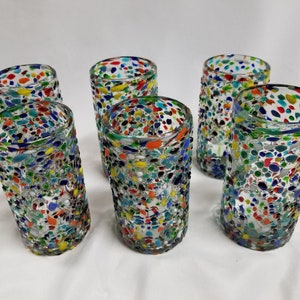 6 Hand Blown Water Glasses - Rainbow Graniti (FREE SHIPPING)
