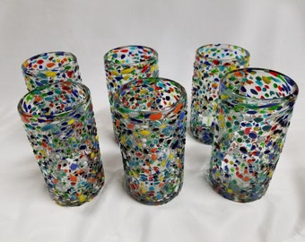 6 Hand Blown Water Glasses - Rainbow Graniti