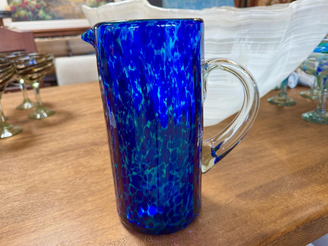 80oz Hand Blown Glass Cascade Pitcher - Blue Ocean - Etsy