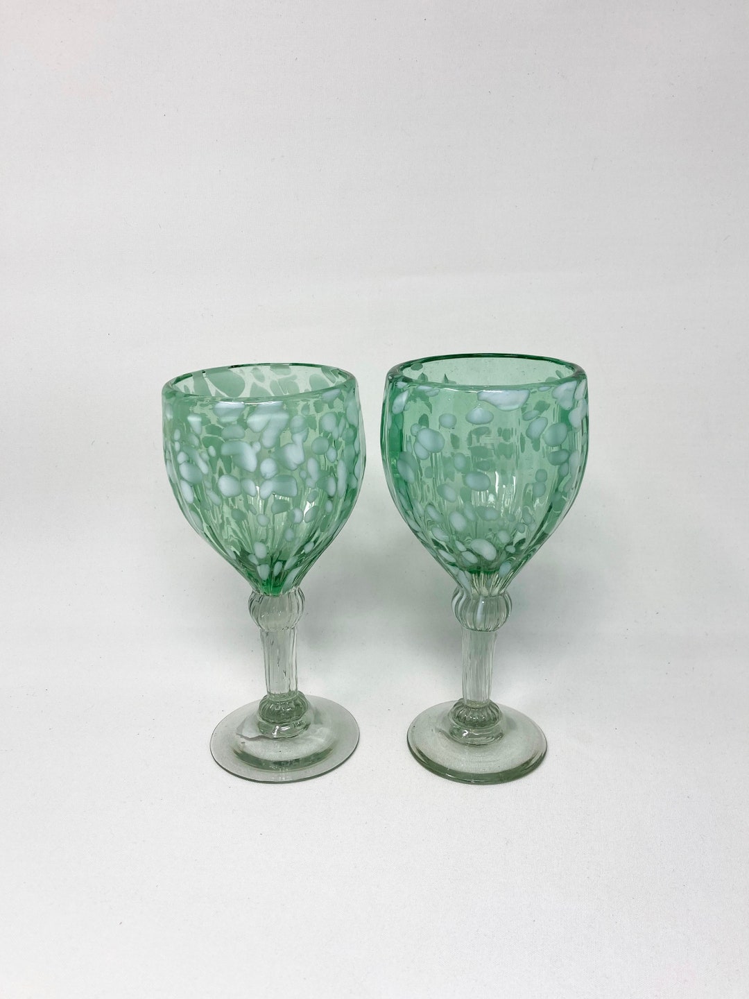 2 Hand Blown Wine Glasses Aegean Lite Etsy