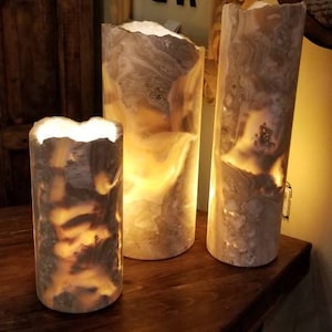 Onyx Lights.  Various sizes. Real onyx stone.  Wired for standard bulb.  6ft cord with on/off switch.