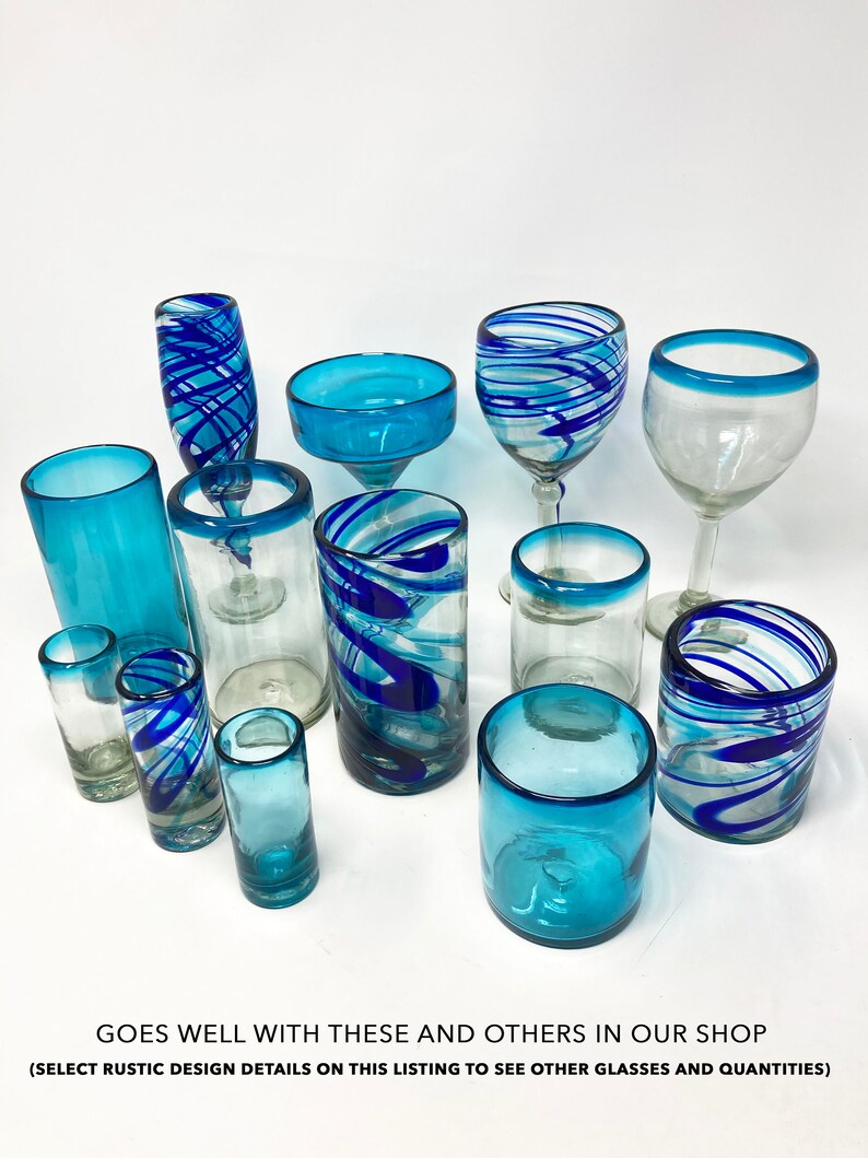 6 Hand Blown Wine Glasses Turquoise/blue Swirl Etsy UK