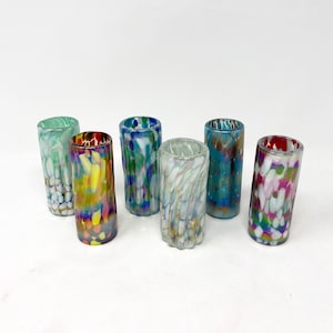 6 Hand Blown Shot Glasses - Confetti Iridescent Collection