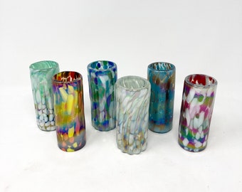 6 Hand Blown Shot Glasses - Confetti Iridescent Collection