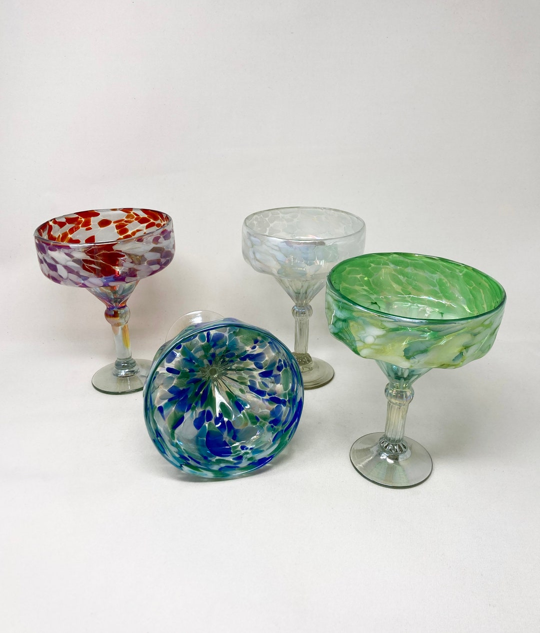 4 Hand Blown Margarita Glasses the Iridescent Collection Etsy
