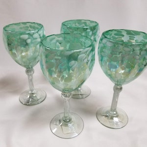 4 Hand Blown Wine Glass - Aegean Green