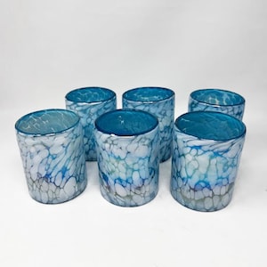 6 Low Ball Tumbler Glasses - Blue Ice
