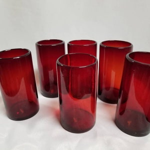6 Hand Blown Water Glasses - Solid Red