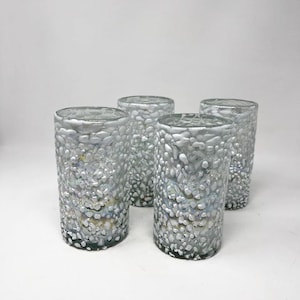 4 Hand Blown Water Glass - White Graniti Iridescent