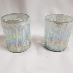 2 Hand Blown Low Ball Tumbler Glasses - White Lustre