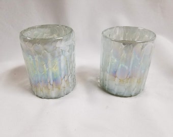 2 Hand Blown Low Ball Tumbler Glasses - White Lustre