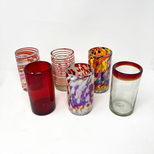 4 Hand Blown Water Glasses Solid Red Etsy