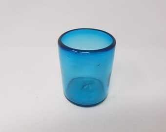 1 Hand Blown Low Ball Tumbler Glass - Solid Turquoise