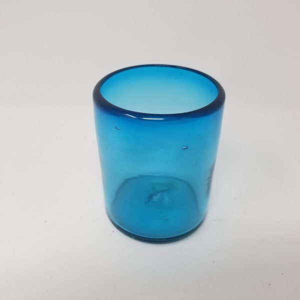 1 Hand Blown Low Ball Tumbler Glass - Solid Turquoise