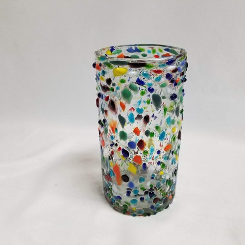 1 Hand Blown Water Glass - Rainbow Graniti