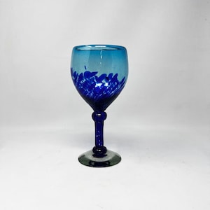 1 Hand Blown Wine Glass - Turquoise Deep Sea Base