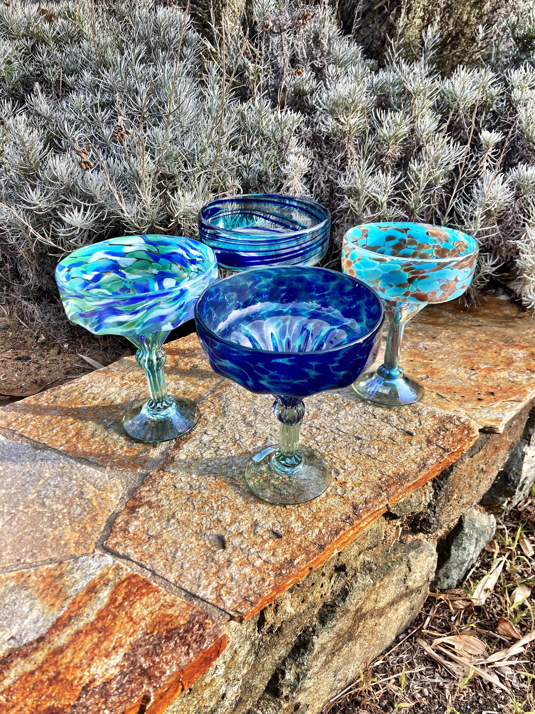 Free Shipping 2PCS Cactus Margarita Glasses Saguaro Cactus Green Rim Hand  Blown Set of 2