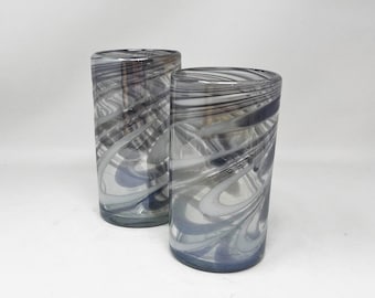 2 Hand Blown Water Glasses - Deep Purple (Purple and white/silver sheen)