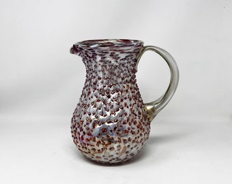 80 oz Hand Blown Glass Pitcher - HG White Confetti with Ruby Red Graniti  (Limited Edition)