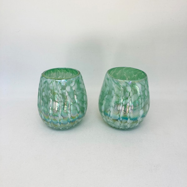 2 Stemless Wine Glasses -  Aegean Green