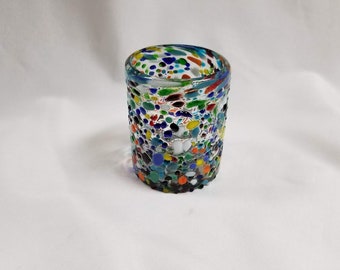 1 Hand Blown Low Ball Glass - Rainbow Graniti