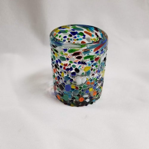 2 Hand Blown Low Ball Tumbler Glasses Rainbow Graniti Etsy