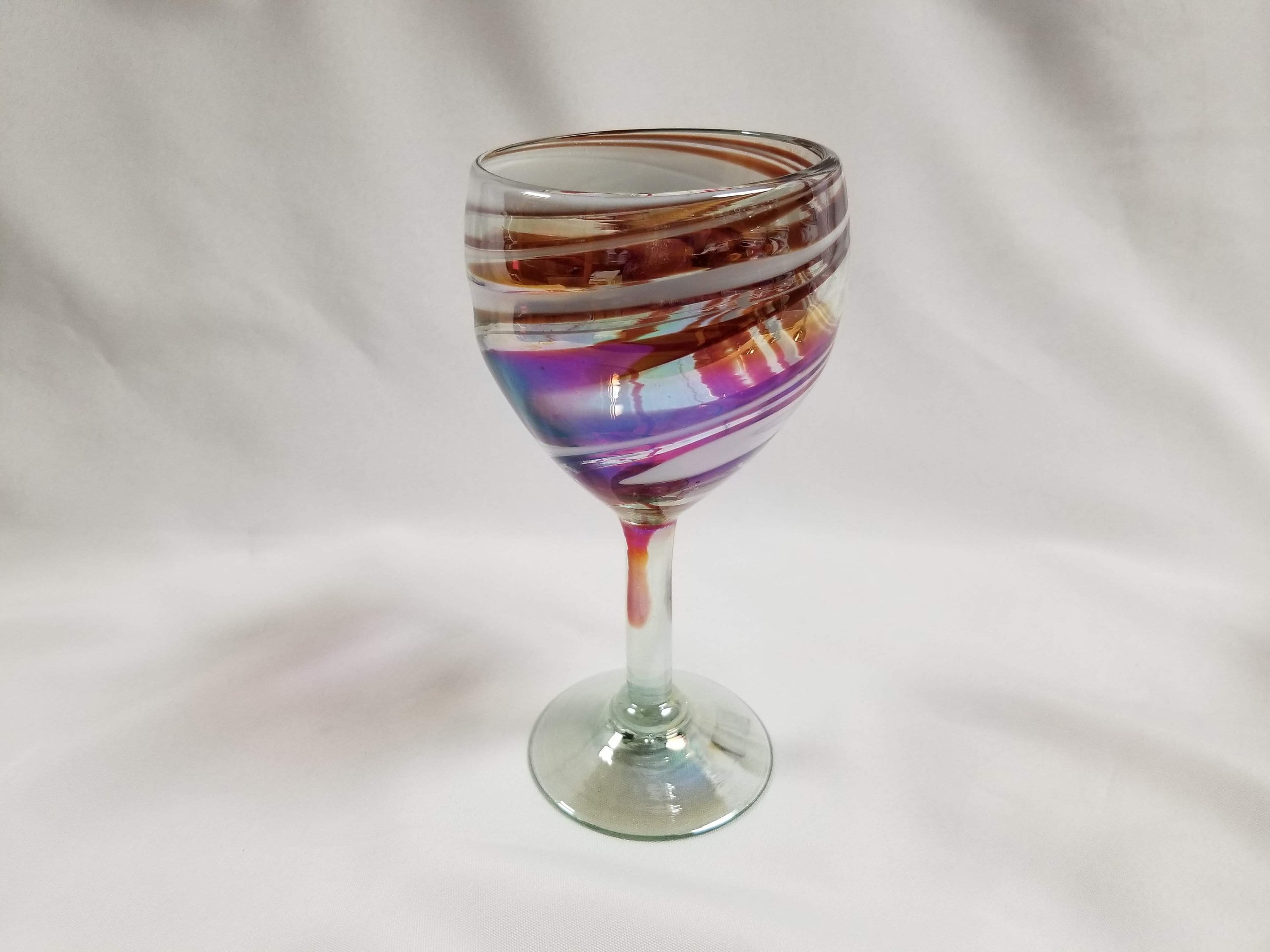 Hand Blown Wine Glass Red/white Iridescent Swirl Etsy UK