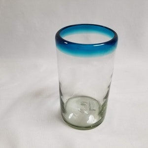 1 Hand Blown Water Glass - Turquoise Rim