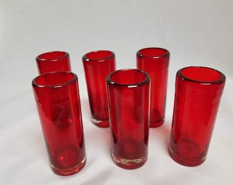 6 Hand Blown Shot Glass - Solid Red