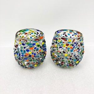 2 Stemless Wine Glasses -  Rainbow Graniti