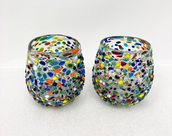 2 Stemless Wine Glasses -  Rainbow Graniti
