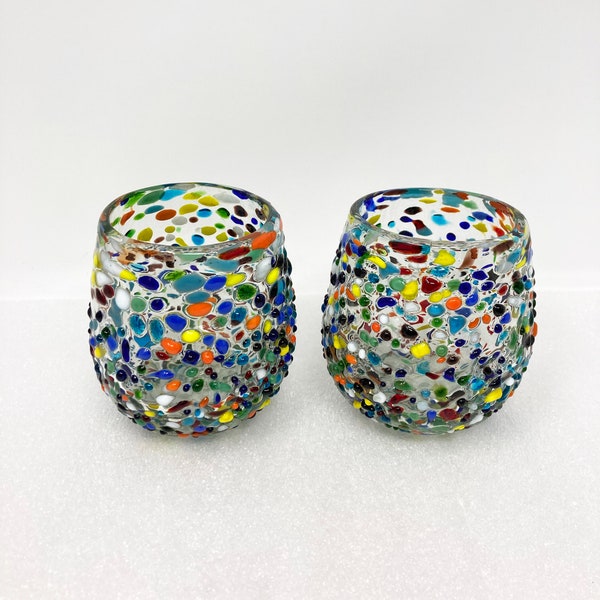 2 Stemless Wine Glasses -  Rainbow Graniti