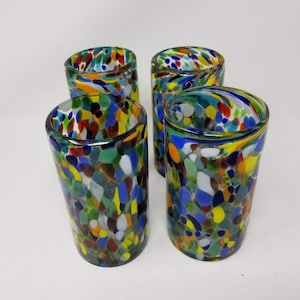 4 Hand Blown Water Glasses - Clear Confetti
