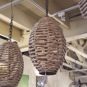 15&quot; Oblong Rattan Light Globe with Chain and Cord