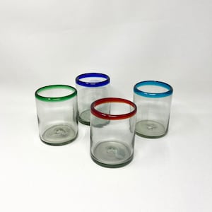 4 Low Ball Tumbler Glasses -  Multi Colored Rims