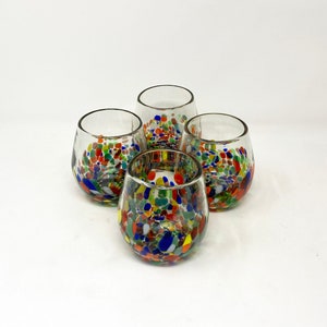 4 Stemless Wine Glasses -  Confetti Base