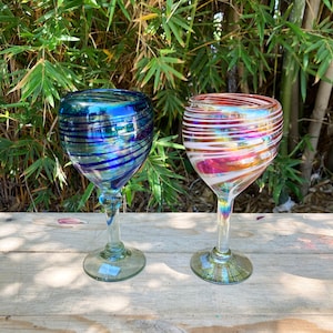 2 Hand Blown Wine Glasses - Custom Combo