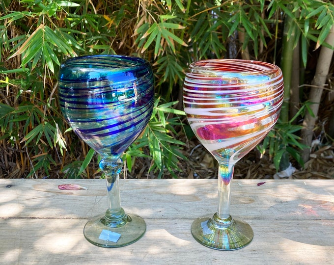 2 Hand Blown Wine Glasses - Custom Combo