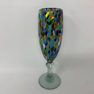 1 Hand Blown Champagne Glass - Clear Confetti